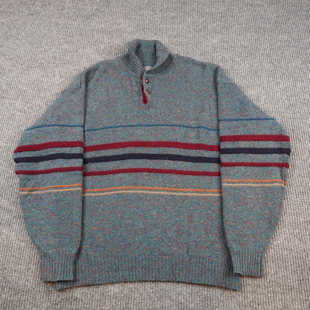 Vintage Pendleton Sweater Mens XL Multicolor Wool Stripe Henley Heavyweight
